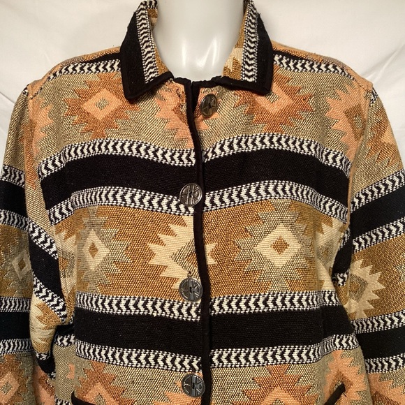 Southwestern Aztec Patterned Tapestry Jacket By Jane Ashley Women’s Size Large - Picture 2 of 14